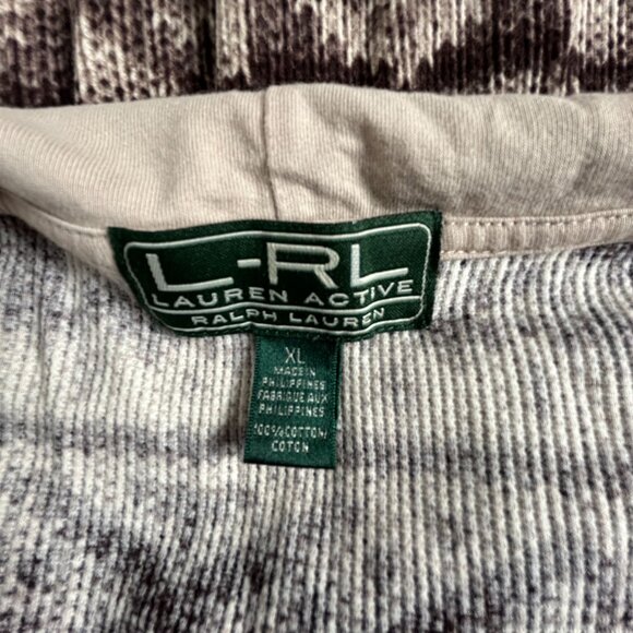 L-RL Ralph Lauren Active Womens Knit Hooded Sweater XL Brown Geometric Pattern - Picture 3 of 7